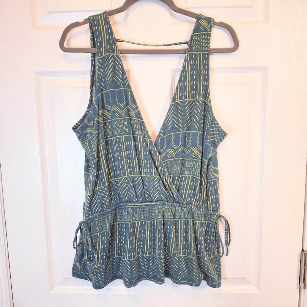 ANTHROPOLOGIE PURE + GOOD Cotton Sleeveless Green and Yellow Boho Top in XS
